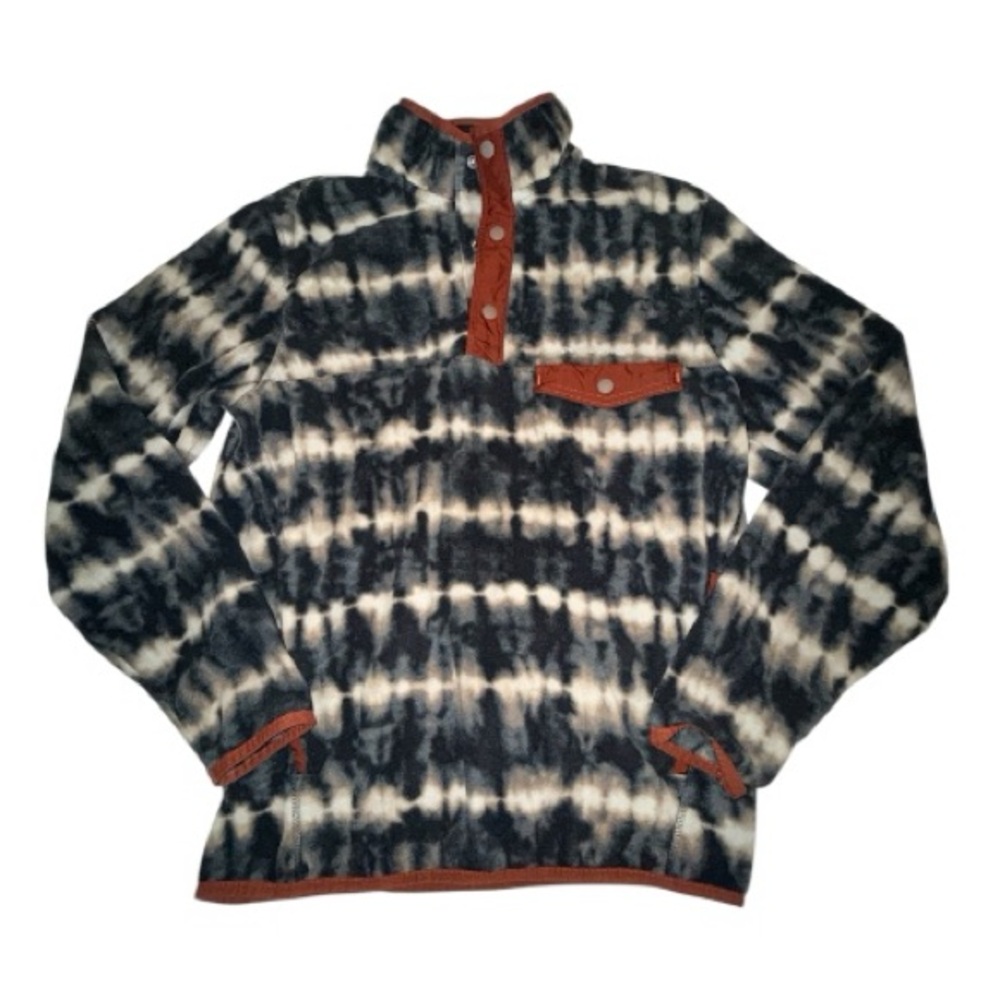 Eddie Bauer Men Black Tie Dye Mr Chutes Snap Mock Microfleece Sweatshirt Small